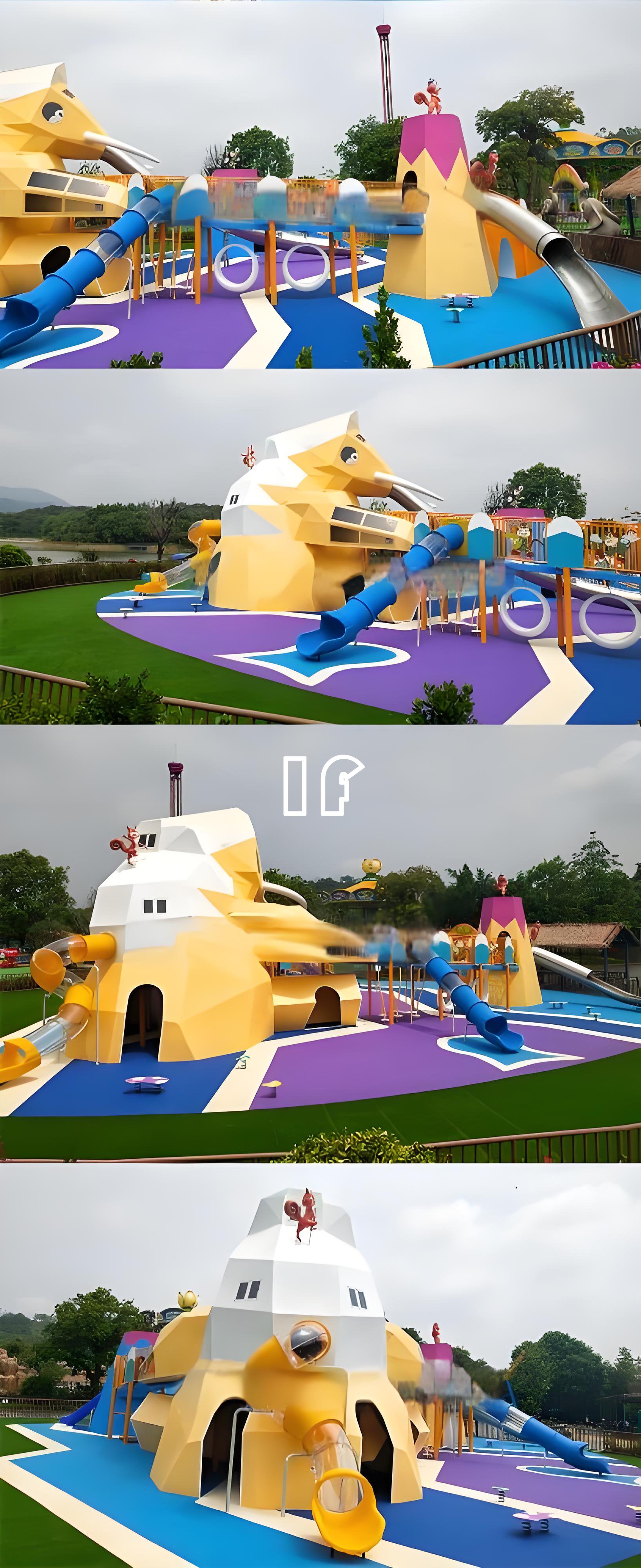 大象造型无动力游乐设备组合滑梯